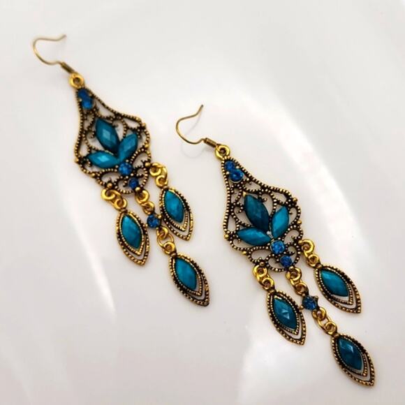 Boho Sapphire Dangling Earrings - Picture 1 of 3
